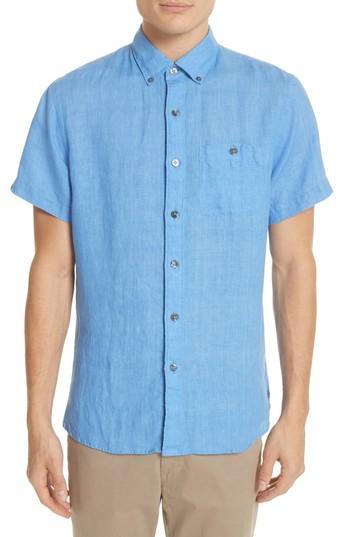 Men's Todd Snyder Short Sleeve Woven Linen Shirt - Blue