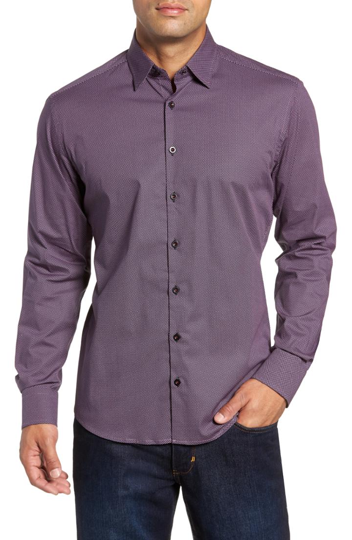 Men's Stone Rose Regular Fit Microdot Sport Shirt, Size - Black