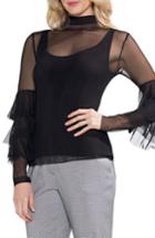 Women's Vince Camuto Ruffled Stretch Mesh Top, Size - Black