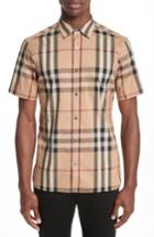 Men's Burberry Brit 'nelson' Trim Fit Short Sleeve Sport Shirt, Size - Beige