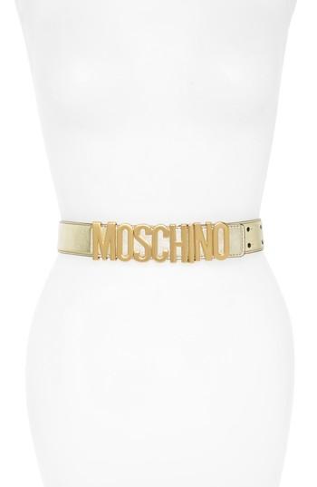 Women's Moschino Logo Leather Belt - Gold W/ Gold