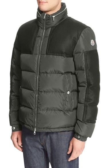 Men's Moncler 'arcs' Wool Trim Quilted Down Coat - Green