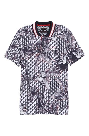 Men's Ted Baker London Tea Off Trim Fit Floral Golf Polo (l) - Blue
