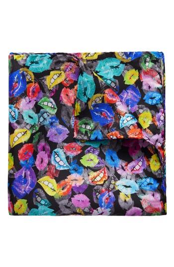 Men's Eton Lip Print Silk Pocket Square, Size - Black