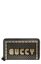 Women's Gucci Guccy Logo Moon & Stars Leather Zip Around Wallet - Black