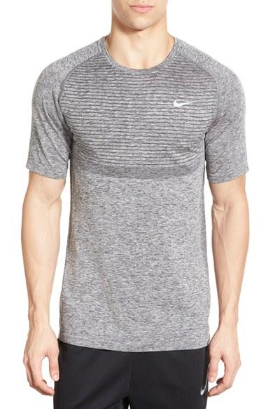 Men's Nike Slim Fit Knit Trim Dri-fit Running T-shirt - Black