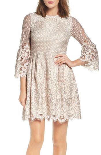 Petite Women's Eliza J Lace Fit & Flare Dress P - Ivory