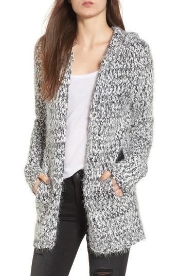 Women's Woven Heart Eyelash Hooded Cardigan - Black