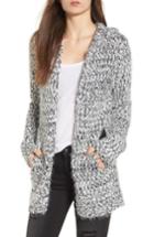Women's Woven Heart Eyelash Hooded Cardigan - Black