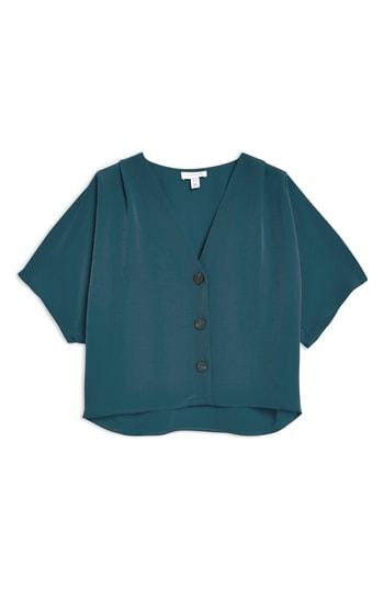 Women's Topshop Pleat Shoulder Blouse Us (fits Like 14) - Blue/green