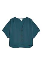 Women's Topshop Pleat Shoulder Blouse Us (fits Like 14) - Blue/green