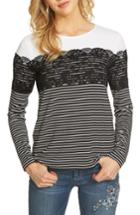Women's Cece Lacy Striped Top - Black