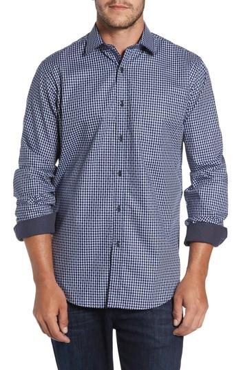 Men's Bugatchi Classic Fit Geo Patterned Sport Shirt, Size - Blue
