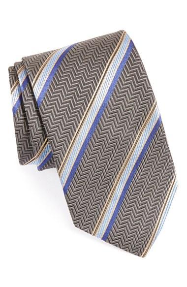 Men's David Donahue Stripe Silk Tie, Size - Black