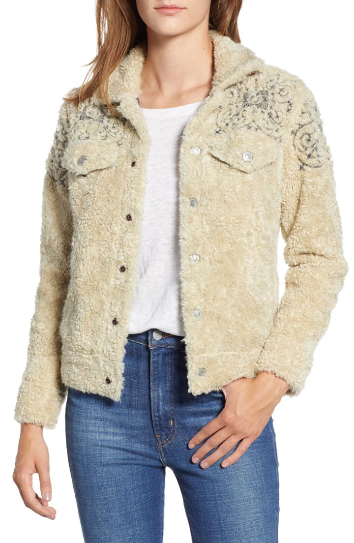 Women's Lucky Brand Tomboy Fleece Trucker Jacket - White