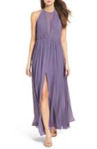 Women's Vera Wang Illusion Plunge Chiffon Gown