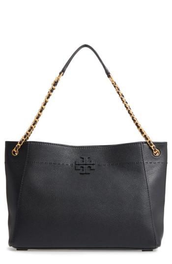 Tory Burch Mcgraw Slouchy Leather Shoulder Bag - Black
