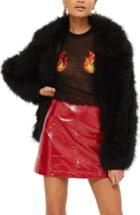 Women's Topshop By Tee & Cake Sequin Flames Mesh Crop Top Us (fits Like 0) - Black