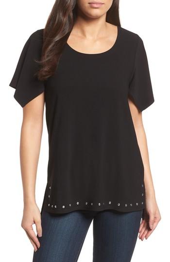 Women's Chaus Rivet Split Sleeve Top - Black