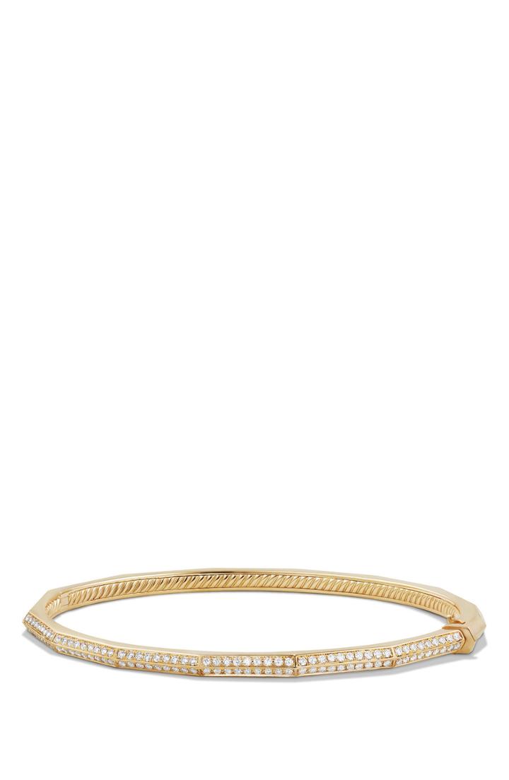 Women's David Yurman Stax Single-row Faceted 18k Gold Bracelet With Diamonds, 3mm