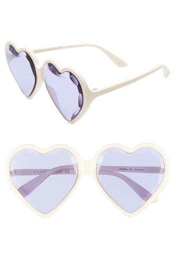 Women's Gucci 60mm Heart Sunglasses - Ivory/ Violet