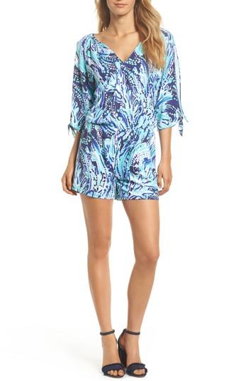 Women's Lilly Pulitzer Bryce Split Sleeve Romper, Size - Blue