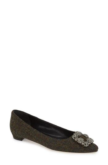 Women's Manolo Blahnik Hangisi Jewel Buckle Flat Us / 35eu - Green