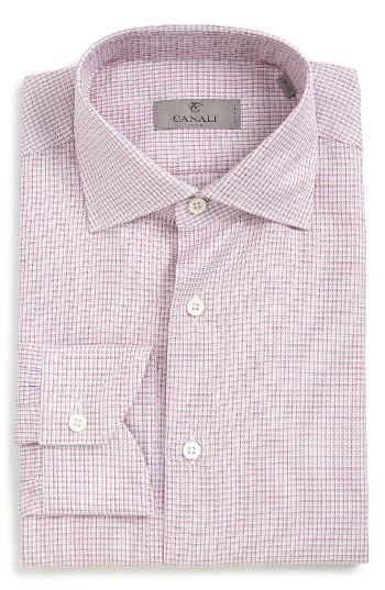 Men's Canali Regular Fit Check Dress Shirt .5 - Red