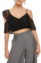 Women's Topshop Lace One-shoulder Crop Top Us (fits Like 0-2) - Black
