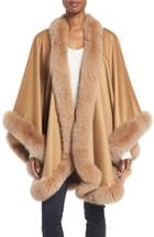 Women's Sofia Cashmere Genuine Fox Fur Trim Cape, Size - Brown