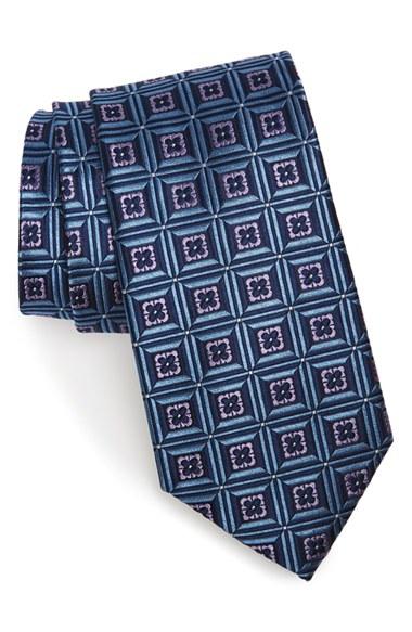 Men's Nordstrom Men's Shop Floral Medallion Silk Tie, Size - Blue