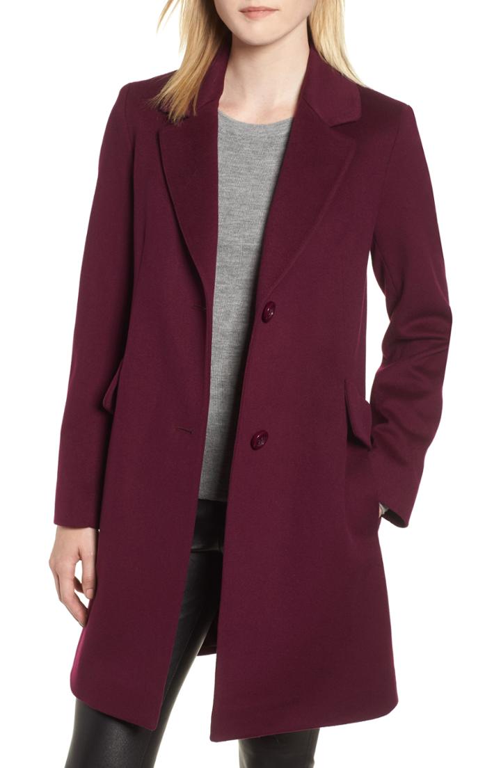 Women's Fleurette Notch Collar Wool Coat - Purple