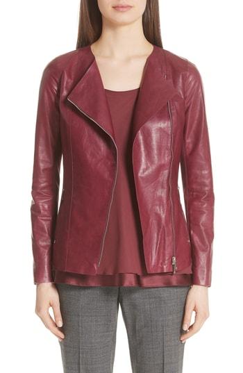 Women's Lafayette 148 New York Aimes Leather Jacket - Burgundy