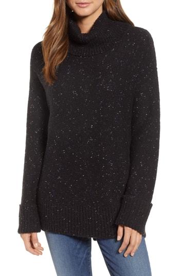 Women's Caslon Roll Neck Cotton Wool Blend Sweater - Black