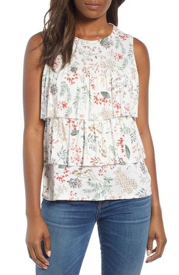 Women's Bobeau Sleeveless Tiered Print Top - White