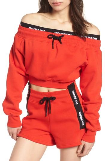 Women's Ivy Park Off The Shoulder Crop Sweatshirt - Red