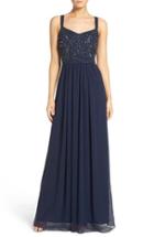 Women's Adrianna Papell Embellished Bodice Chiffon Gown - Blue