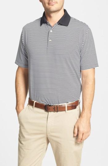 Men's Peter Millar 'competition' Stripe Stretch Microfiber Golf Polo, Size - Black