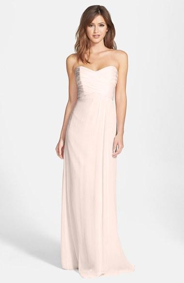 Women's Amsale Strapless Crinkle Chiffon Gown - Blue