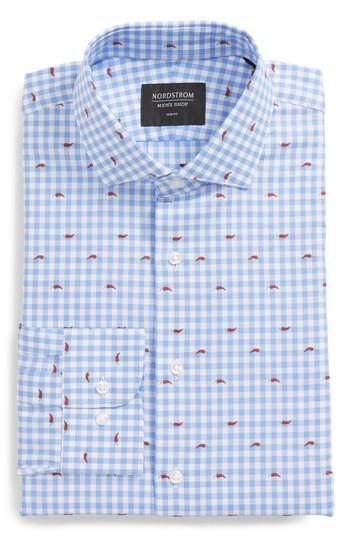 Men's Nordstrom Men's Shop Trim Fit Gingham Chili Pepper Dress Shirt .5 32/33 - Blue