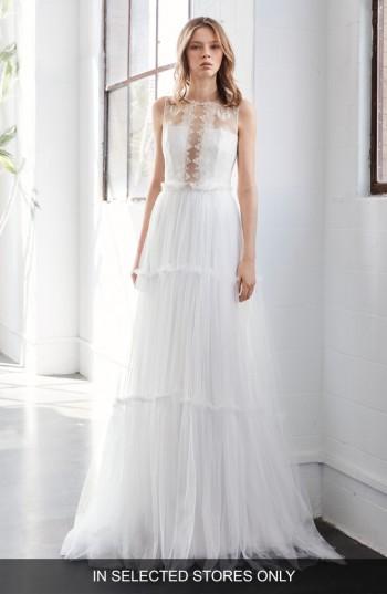 Women's Inmaculada Garcia Jaspe Lace & Tulle A-line Gown, Size - Ivory