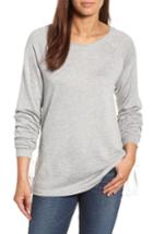 Petite Women's Caslon Tie Ruched Sleeve Sweatshirt P - Grey