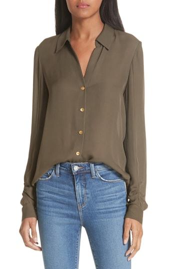 Women's L'agence Fiona Shirred Sleeve Silk Blouse - Green