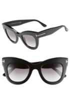 Women's Tom Ford Karina 47mm Cat Eye Sunglasses - Shiny Black/ Gradient Grey