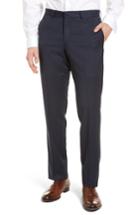 Men's Nordstrom Men's Shop Check Flat Front Stretch Wool Pants - Blue