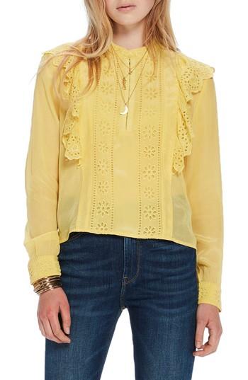 Women's Scotch & Soda Ruffle Embroidered Eyelet Top - Yellow