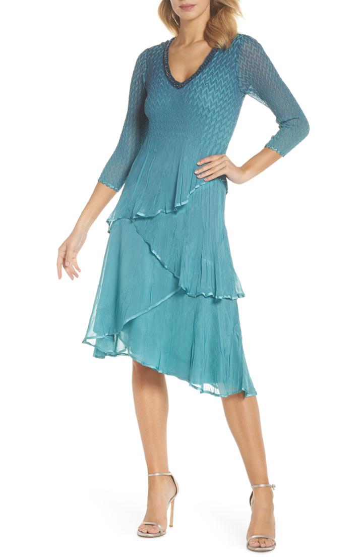 Women's Komarov Bead Trim Tiered Chiffon Dress