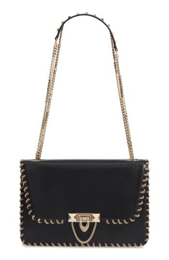 Valentino Garavani Demilune Whipstitch Leather Shoulder Bag - Black