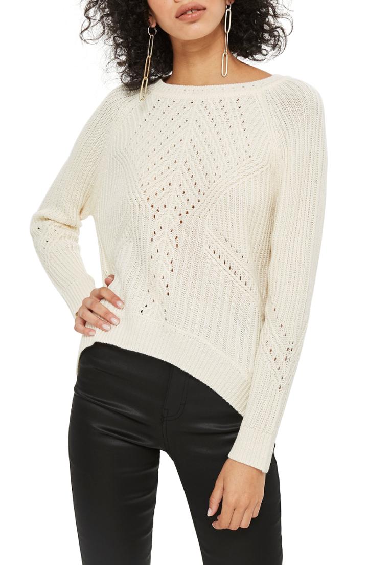 Women's Topshop Rib & Pointelle Stitch Sweater Us (fits Like 0-2) - Ivory