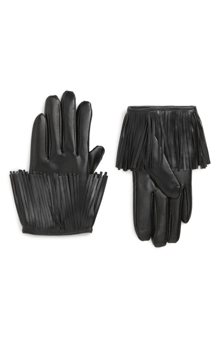 Women's Accessory Collective Fringe Faux Leather Gloves
